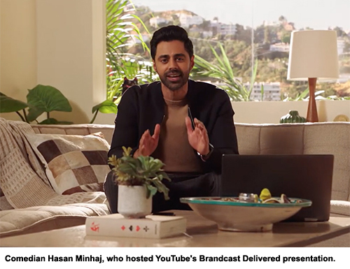 Comedian Hasan Minhaj, who hosted YouTube's Brandcast Delivered presentation.