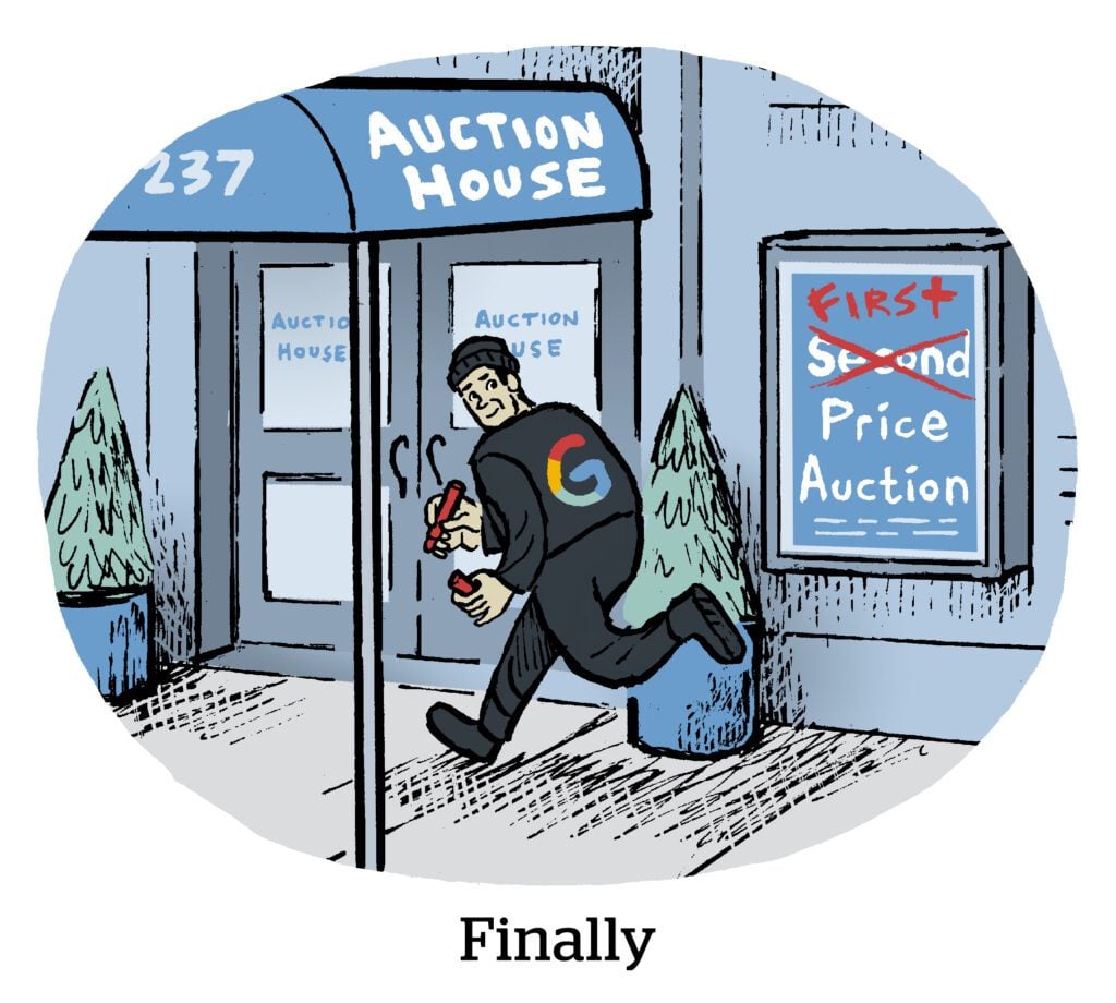 In 2019, Google moved to a first-price auction and also ceded its last look advantage in AdX, in part because it had to. Most exchanges had already moved to first price.