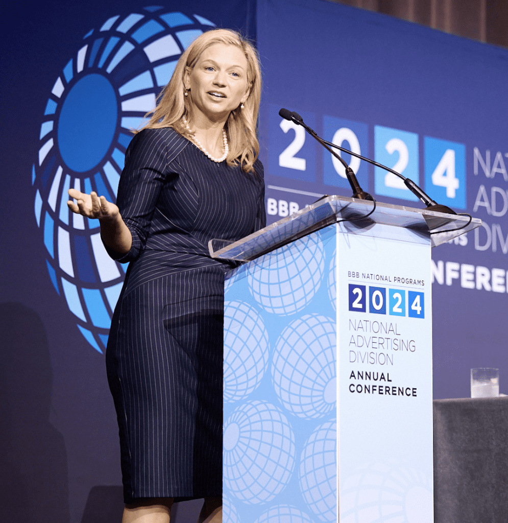 FTC Commissioner Melissa Holyoak, speaking at the NAD's ad law conference on Tues., Sept. 17. 2024. (photo credit: Brian O’Doherty, www.odohertyphoto.com)